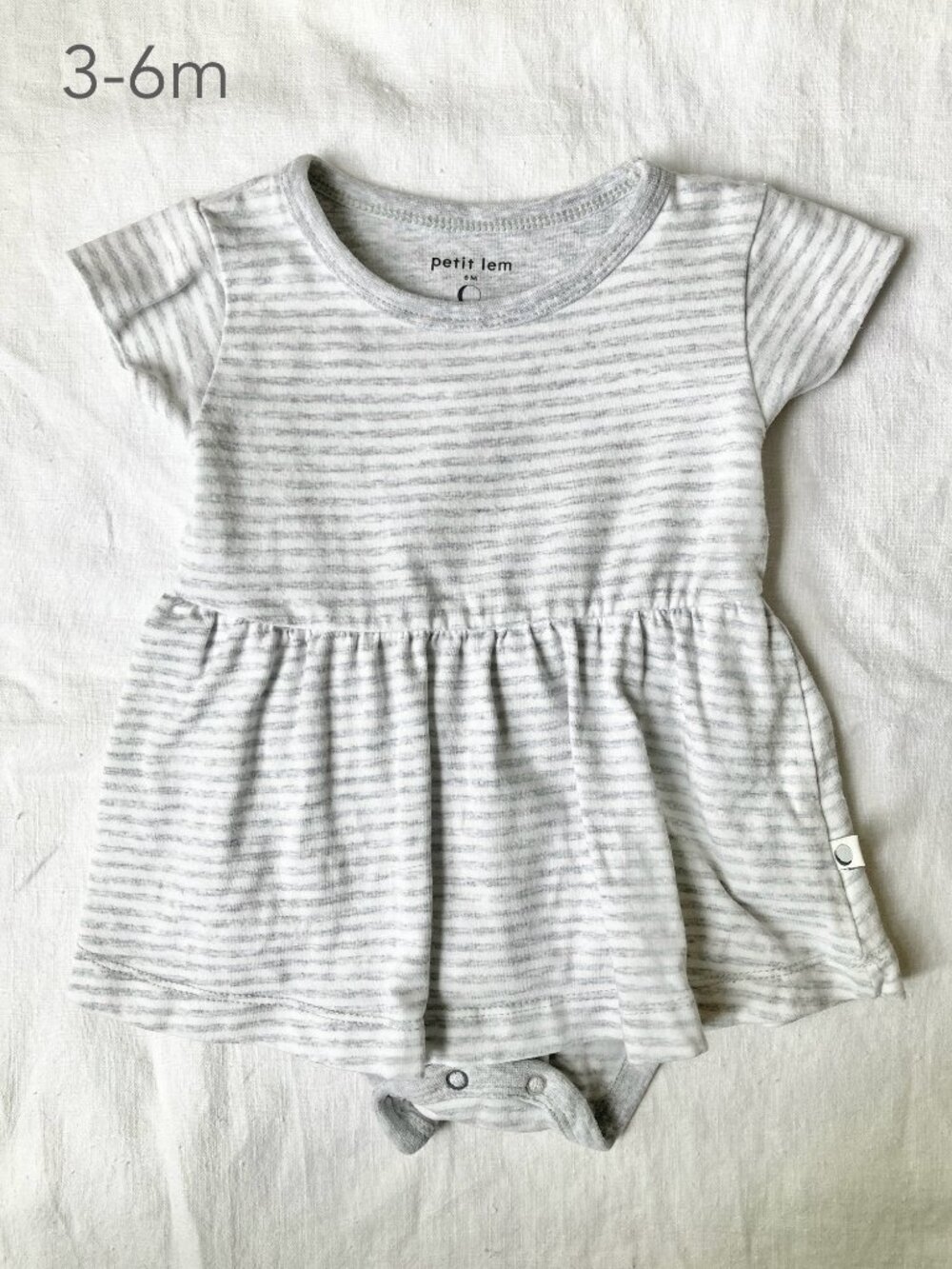 🪴5/$30 Petit Lem 3-6 Months Baby Grey Stripe Dress Bodysuit Summer Neutral